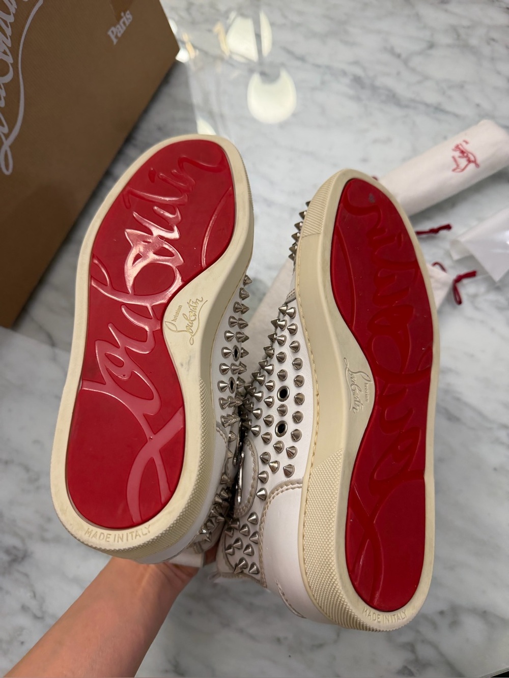 Christian louboutin Louis studded white silver with box spike sneakers 37.5 - Picture 6 of 11